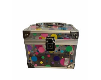 Caboodles Clear Polka Dot Train Case Makeup Organizer Silver Aluminum Trim Y2K