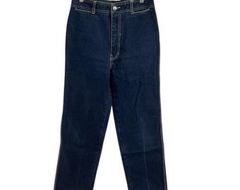 Vaqueros vintage Jordache de talle alto con lavado oscuro para hombre, talla 32, con costuras en contraste
