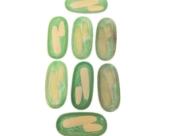 Vintage keramische maïskolfschotels set van 8 groene schil reliëf Japan retro