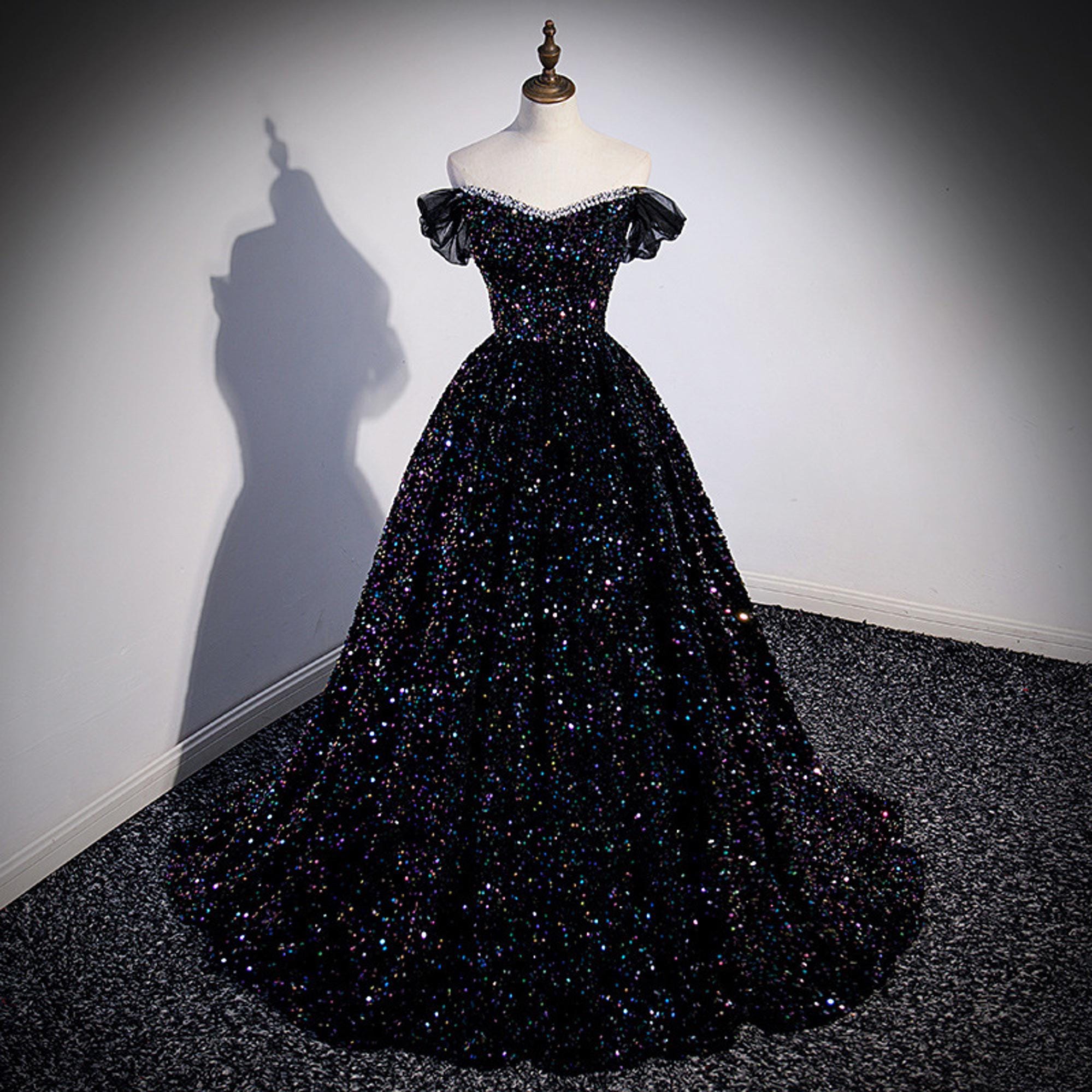 Luxury Black Off Shoulder Sequins Prom Dress,Wedding Dress,Birthday Graduation Cocktail Party Dress,Elegant Dress,Ball Gowns,Evening Dress