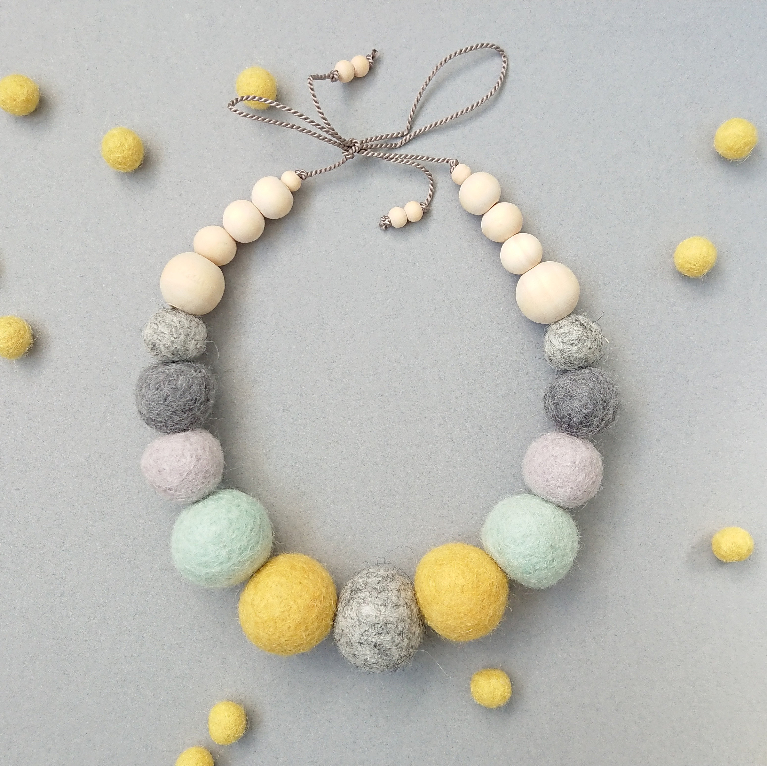Felt Ball Necklace with Wooden Beads Felted Wool Necklace Etsy