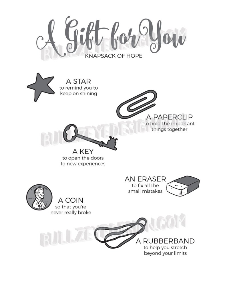 Knapsack of Hope, Printable Tags, Going Away, Gift for Coworker, Gift