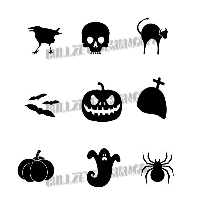 9 Halloween svg, Halloween Vector EPS, Halloween silhouette svg, Halloween vectors, Halloween svg, raven, skull, jackolantern, pumpkin