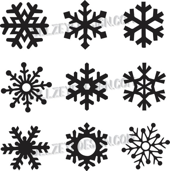 9 Unique Snowflakes, Vector Snowflakes, EPS Snowflakes, Svg Cut