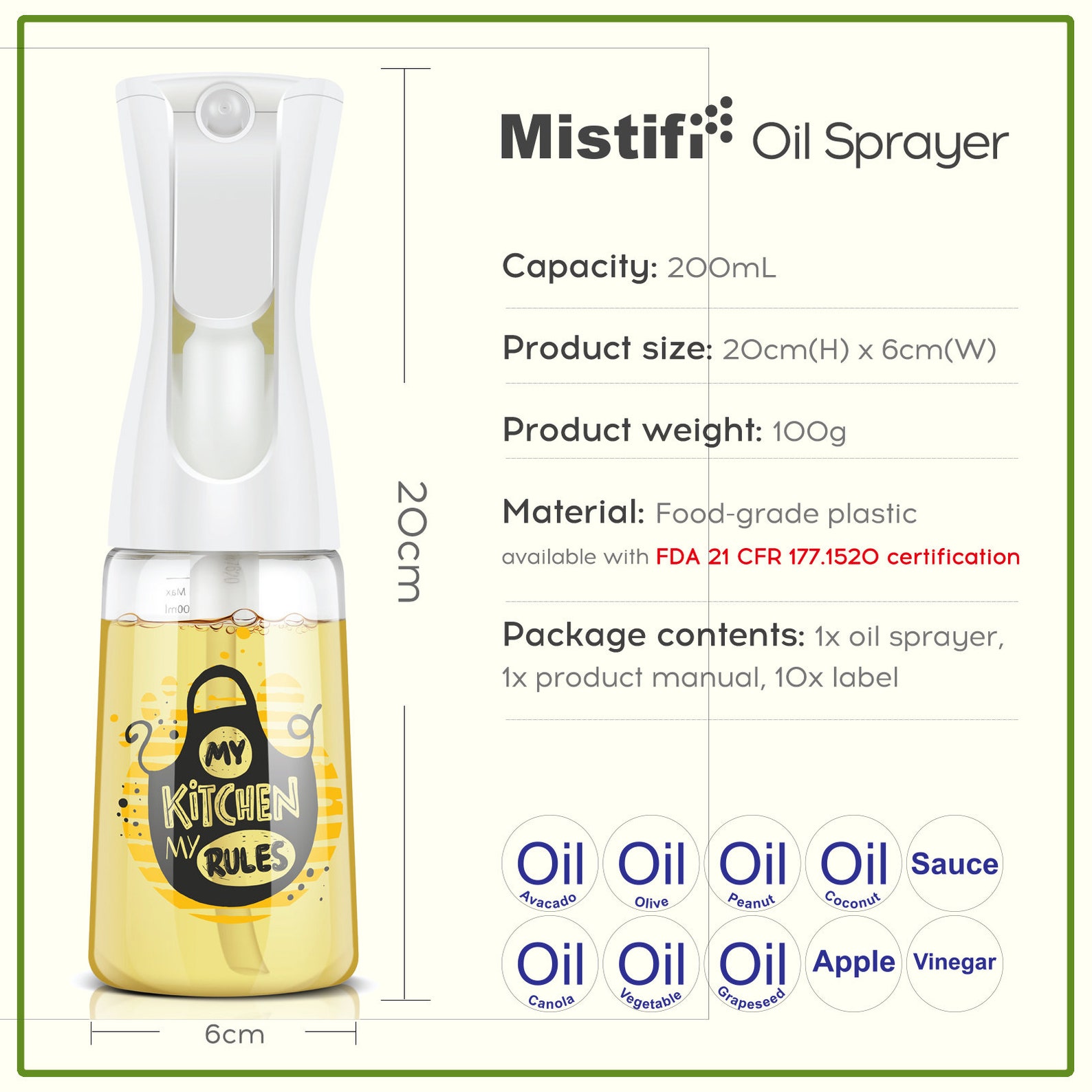 Mistifi Olive Oil Sprayer/Mister for Cooking NonAerosol Etsy