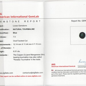 6,51 ct AIG-certifierad naturlig blå paraiba-turmalin: Moçambique oval ädelsten bild 3