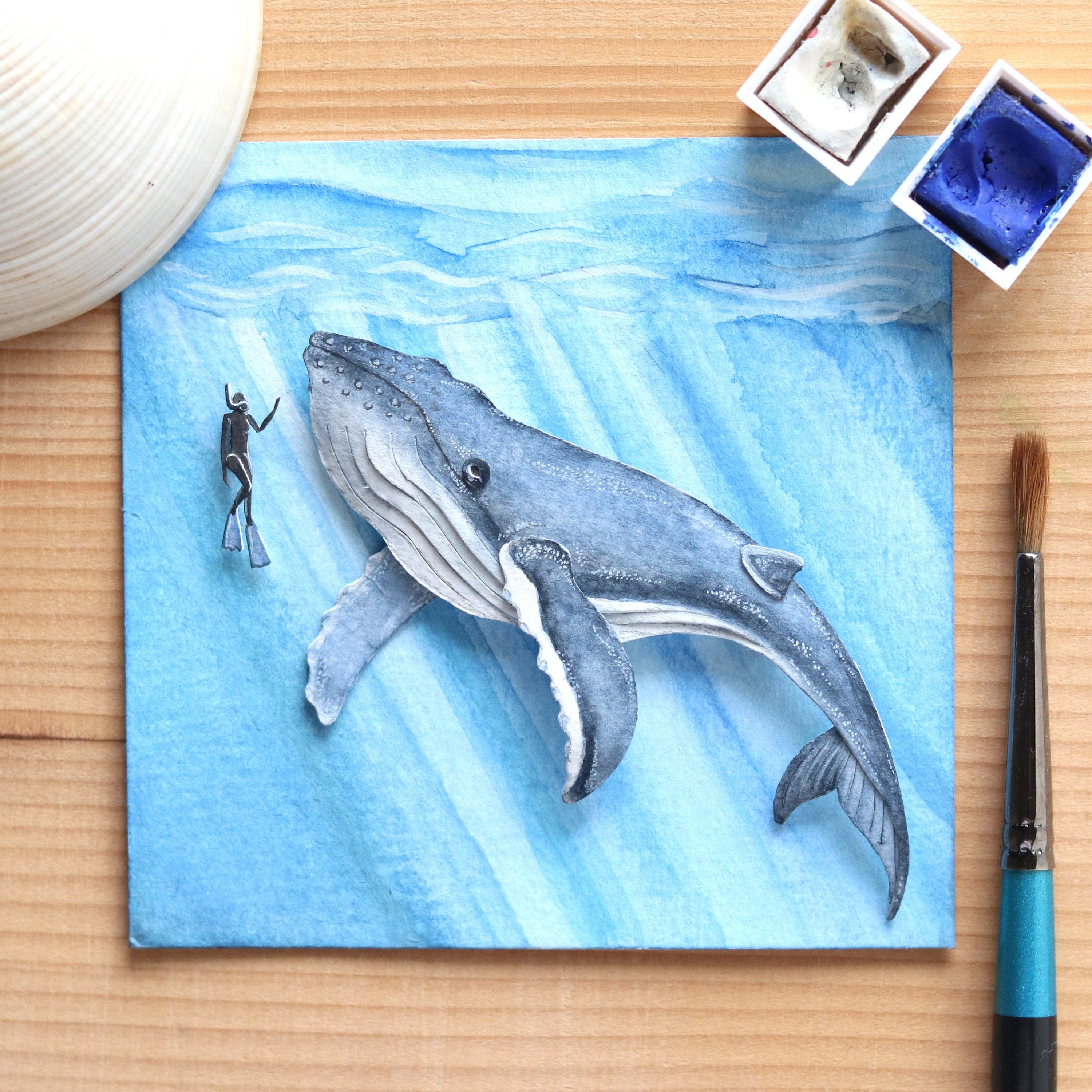 Blue Whale Ocean Marine life Whale art Papercut art Etsy