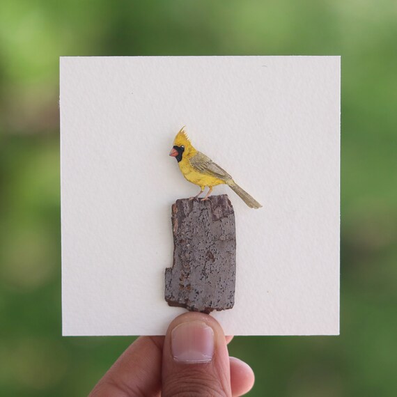 Cardinal Papercut Oiseau Jaune Cardinal Cardinal Oiseau Art Art Original Oiseau Art Papier Oiseau Nvillustration