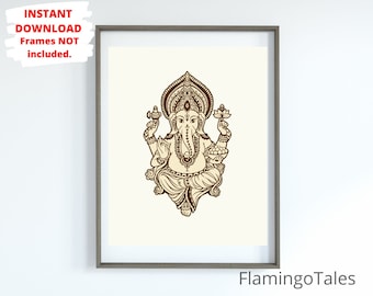 Arte mural de Ganesha, dios hindú indio, póster de Ganesha Ganapati, descarga digital imprimible, arte mural minimalista moderno, arte mural hindú, arte indio