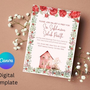 Neues Zuhause Sukhmani Sahib Paath Einladung Haus, Digital Sikh, Canva einladen Vorlage DIY Akhand Paath Ghar nach Hause Paar Hochzeitstag