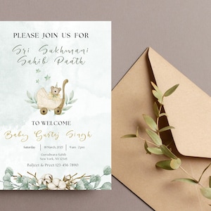 Sukhmani Sahib Paath Invitation,Digital Sikh Invitations, Paath Invite for baby birth, Sikh Baby welcome invite, Sikh events, Punjabi invite