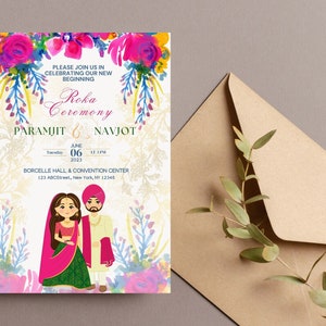 Sikh Roka ceremonie, Indian Engagement nodigt uit, Digitale uitnodiging, Ring Ceremony uitnodiging, Sikh Engagement Invite card, print jezelf.