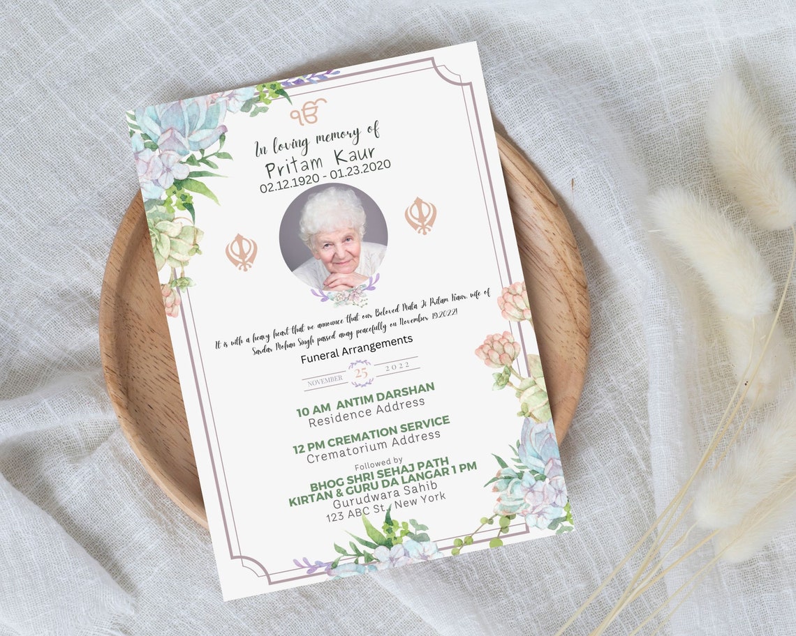 Sikh Funeral Invite Punjabi Funeral Invitation Template Sikh Etsy
