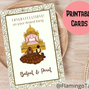 Parabéns por Anand Karaj, Anand Karaj, cartão de casamento Sikh, cartões de parabéns para impressão, cartões digitais Sikh, download instantâneo