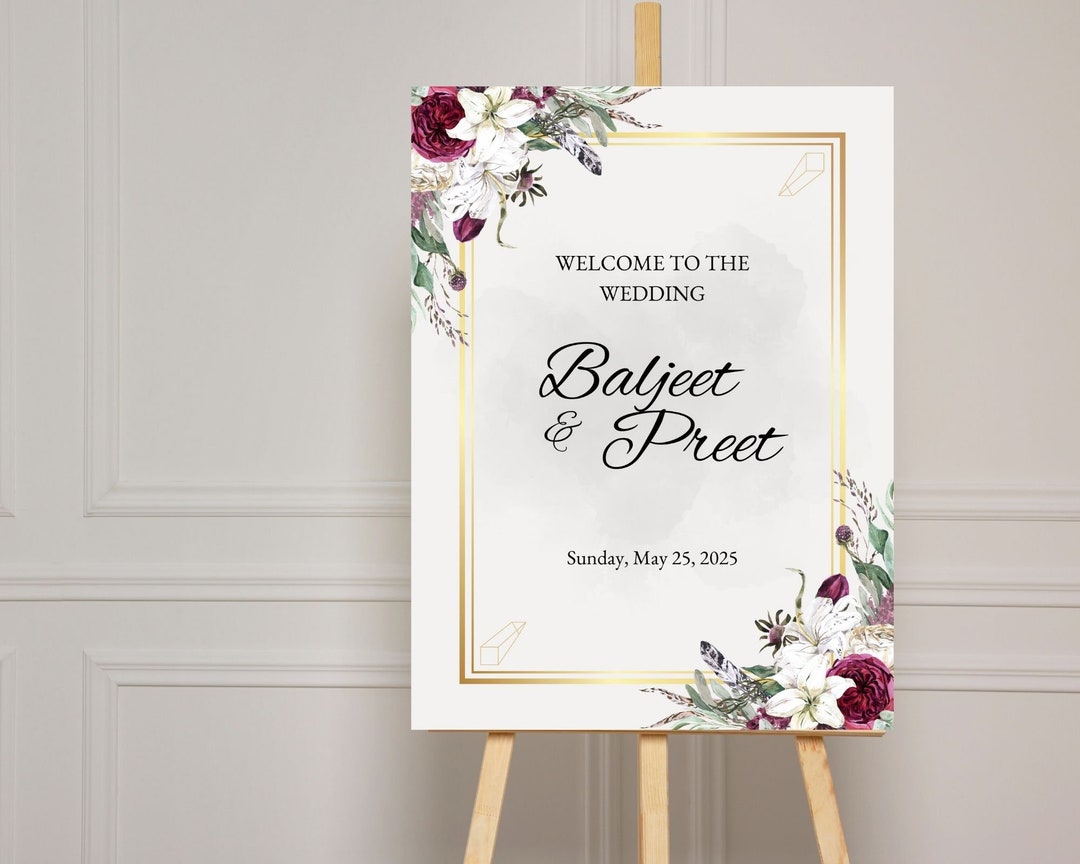 Hindu Wedding Welcome Sign Editable Canva Template Elegant Royal ...