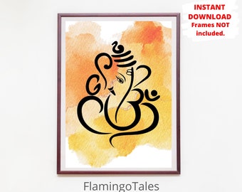 Arte de pared de Ganesha, dios indio hindú, cartel de Ganesh Ganapati, descarga digital imprimible, arte de pared mínimo moderno, arte de pared hindú, arte indio