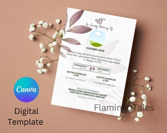 Sikh Funeral Invite, Punjabi Funeral Invitation template, Sikh memorial Gurdwara, Invitation, Digital Download, Whatsapp Email