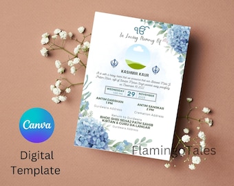 Sikh Funeral Invite, Punjabi Funeral Invitation template, Sikh memorial Gurdwara, Invitation, Digital Download, Whatsapp Email