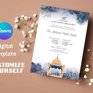Akhand Paath Einladung, Digital Sikh, Pfad einladen für Baby Geburtstag, Baby Willkommen, Sikh Ereignisse, Punjabi Einladung, bearbeitbare Canva Vorlage