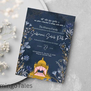 Invitación de Sukhmani Sahib Paath, invitación digital sikh, invitación de Path para cumpleaños de bebé, nuevo hogar, bienvenida de bebé, eventos sikh, punjabi, plantilla de Canva editable
