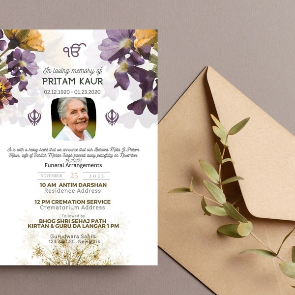 Punjabi Funeral Card (Just for you!) Etsy