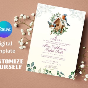 Sukhmani Sahib Paath Invitation for New House, Sikh Invitations, Punjabi Invites, Indian invite, Digital,Housewarming Invite