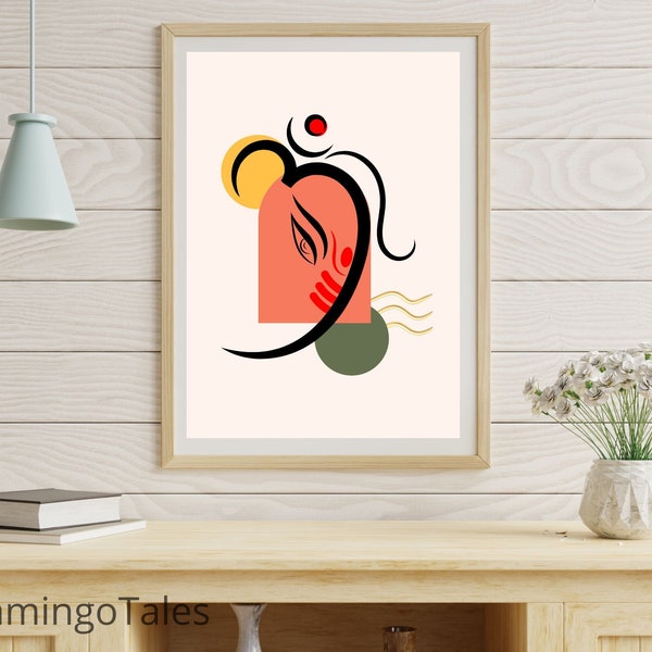 Ganesha Boho Wall Art,Modern Hind God,Ganesh Poster Ganapati,Digital Download Printable,Modern minimal wall art,Hindu wall art,Indian art