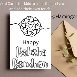 Cartões Raksha Bandhan para crianças, cartões Rakhi para colorir, cartões Rakhri, cartões Rakhi, cartões Rakhi para imprimir, download instantâneo, cartão em branco