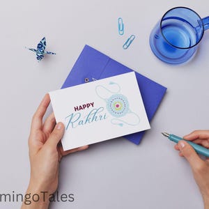 Glückliche Rakhi Karten, Raksha Bandhan, druckbare Rakhi Karte, hellblaue Karten für Veer, Bhai, Bruder, Schwester, Sofortiger digitaler Download, Blanko-Karte