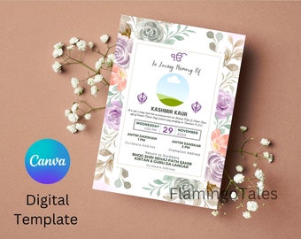 Sikh Funeral Invite, Punjabi Funeral Invitation template, Sikh memorial Gurdwara, Invitation, Digital Download, Whatsapp Email