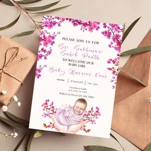 Sukhmani Sahib Paath Invitation,Digital Sikh Invitations, Paath Invite for baby birth, Sikh Baby welcome invite, Sikh events, Punjabi invite