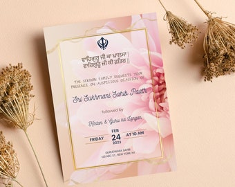 Sukhmani Sahib Paath invite, Digital Sikh invitations,Punjabi invites, Pastel Floral Paath invitations, invite templates