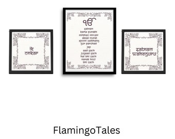 Mool mantar poster,Set of 3 Ek Onkar Satnam Waheguru, gurbani art,printable Punjabi art, Sikh home decor, religious quote print, Mool mantar
