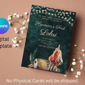 Plantilla Canva de invitación a fiesta de Lohri, primera invitación de Lohri, invitación digital, tarjeta de invitación de Lohri, invitación imprimible, Lohri feliz