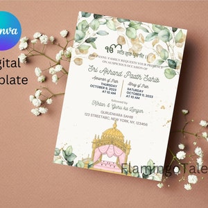 Sri Akhand Paath Invitation Canva template, Sikh Invitations, Punjabi Invites, Digital Invites, Editable DIY Canva invite template
