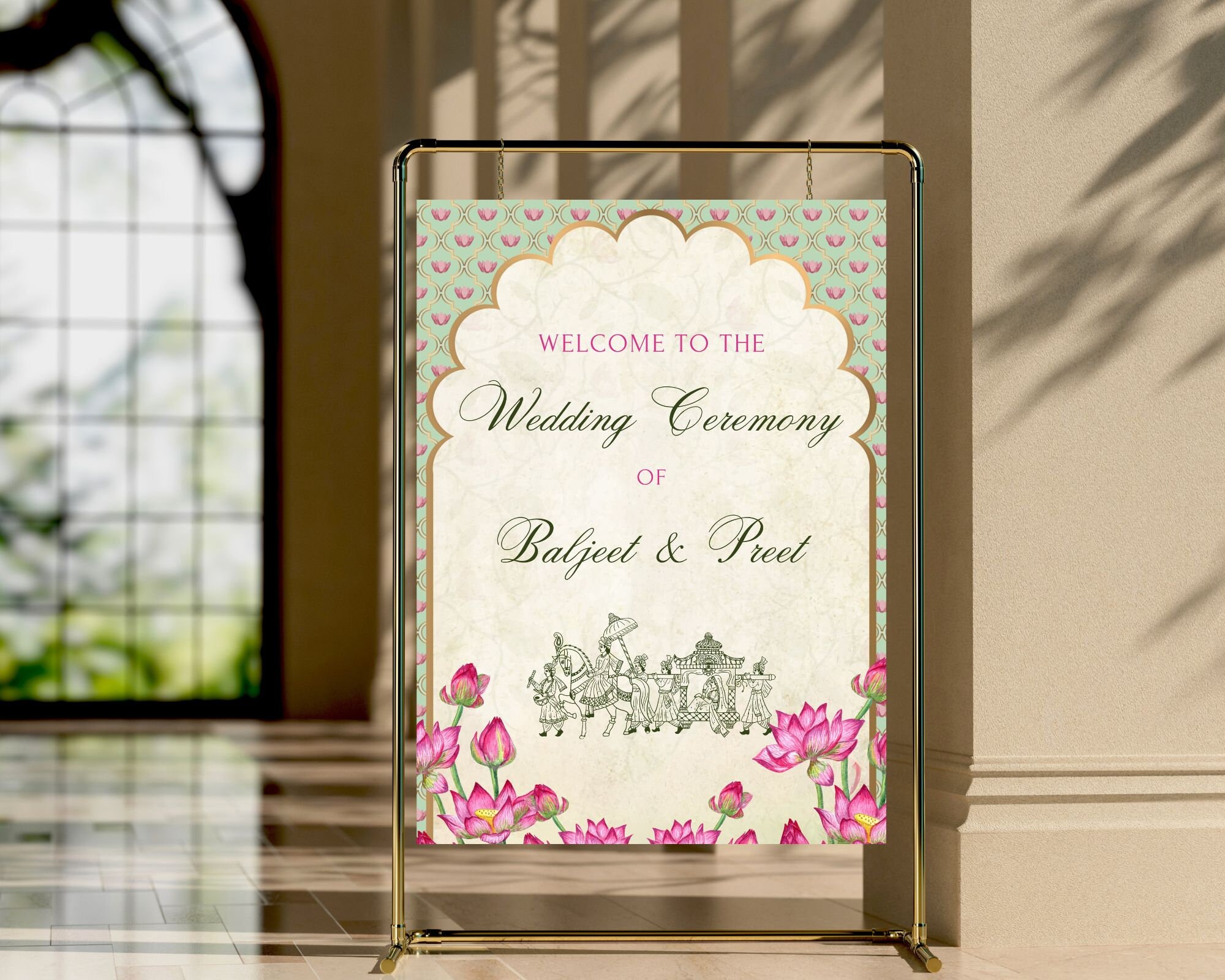 Hindu Wedding Welcome Sign Editable Canva Template Elegant Royal Pastel ...