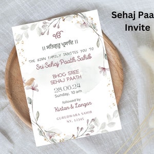 Sehaj Path Invite, Sukhmani Sahib Digital Sikh invitations,Punjabi invites, Pastel Floral Paath invitations, invite templates