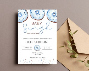 Sikh Baby Shower Invitation, Baby Boy Invite, Singh on the way, Sikh baby shower invite, Editable DIY Invite Template, Print your own invite