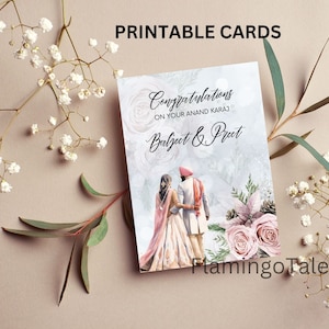 Sikh Anand Karaj Hochzeit Glückwunschkarte,Vyaah di Vadaiyan printable,elegante rosa Blumen digital,pdf,print at home,Braut Bräutigam,Indian