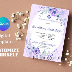 Akhand Paath Invitation,green golden,Digital Sikh,Path Invite for baby birthday,welcome,Sikh events, Punjabi invite,editable Canva template
