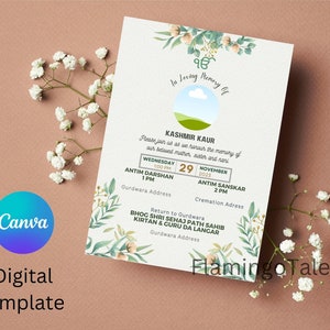 Sikh Funeral Invite, Punjabi Funeral Invitation template, Sikh memorial Gurdwara, Invito, Download digitale, Whatsapp Email
