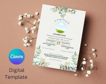 Sikh Funeral Invite, Punjabi Funeral Invitation template, Sikh memorial Gurdwara, Invitation, Digital Download, Whatsapp Email