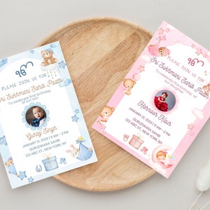 1. Geburtstag Sukhmani Sahib Paath Einladung, digitale Sikh Einladungen, für Kindergeburtstag, Sikh Baby Foto Einladungskarte, Erster Geburtstag einladen