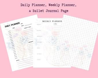 Daily Planner Printable (+ Weekly Planner and Bullet Journal Pages Free)