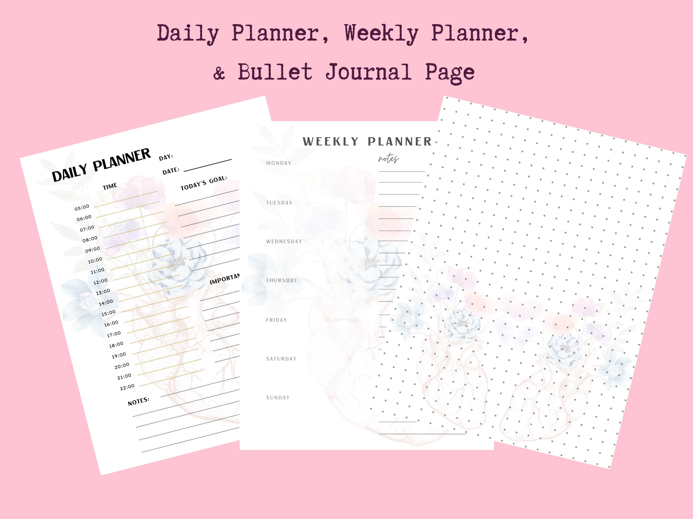Daily Planner Printable (+ Weekly Planner and Bullet Journal Pages Free ...