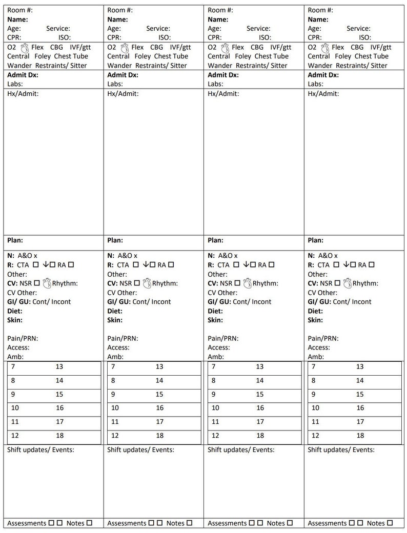 Medsurg Telemetry Nurse Brain 4 Patients per Sheet Etsy