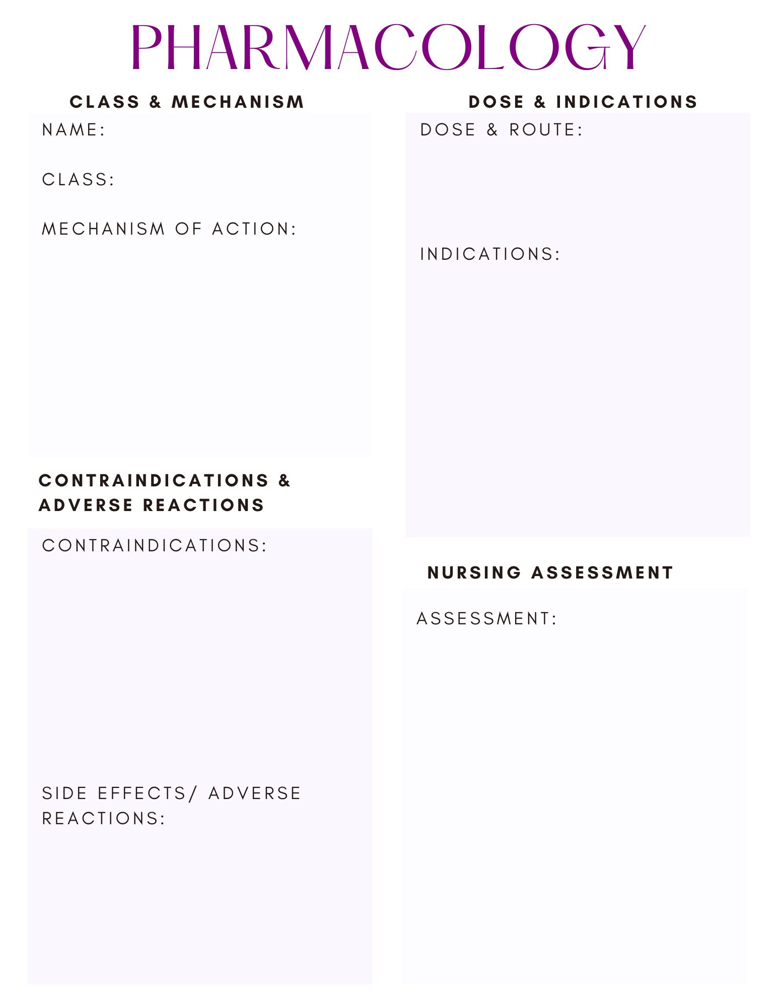Nursing Pharmacology Template Nursing Printable Nursing School - Etsy