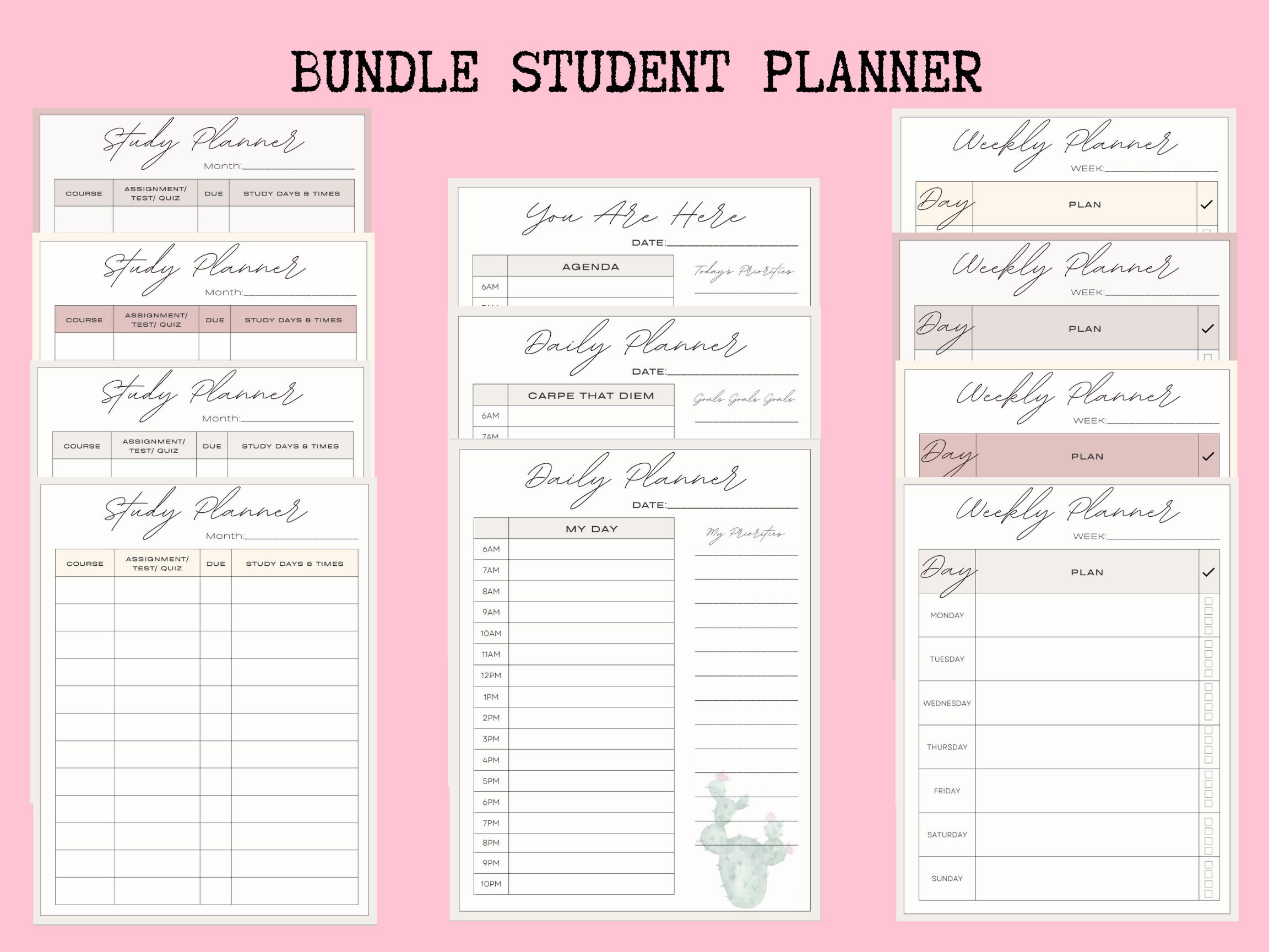 Printable Student Planner Bundle- 11 pages