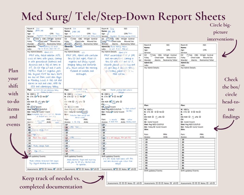 Med Surg Telemetry or Step Down Nurse Report Sheet 3 Patients Etsy