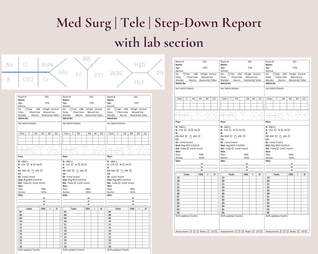 Editable Med Surg or Step Down Nurse Report Sheet for 3 Patients Etsy